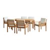 Alaterre Furniture 8 Piece Set, Okemo Table with 6 Chairs, 10-Foot Auto Tilt Umbrella Tan ANOK01RD05S6
